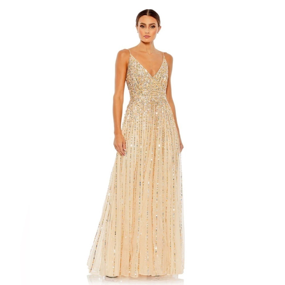 Mac Duggal 10928 Nwt Sequined Sleeveless Wrap Over A Line Gown